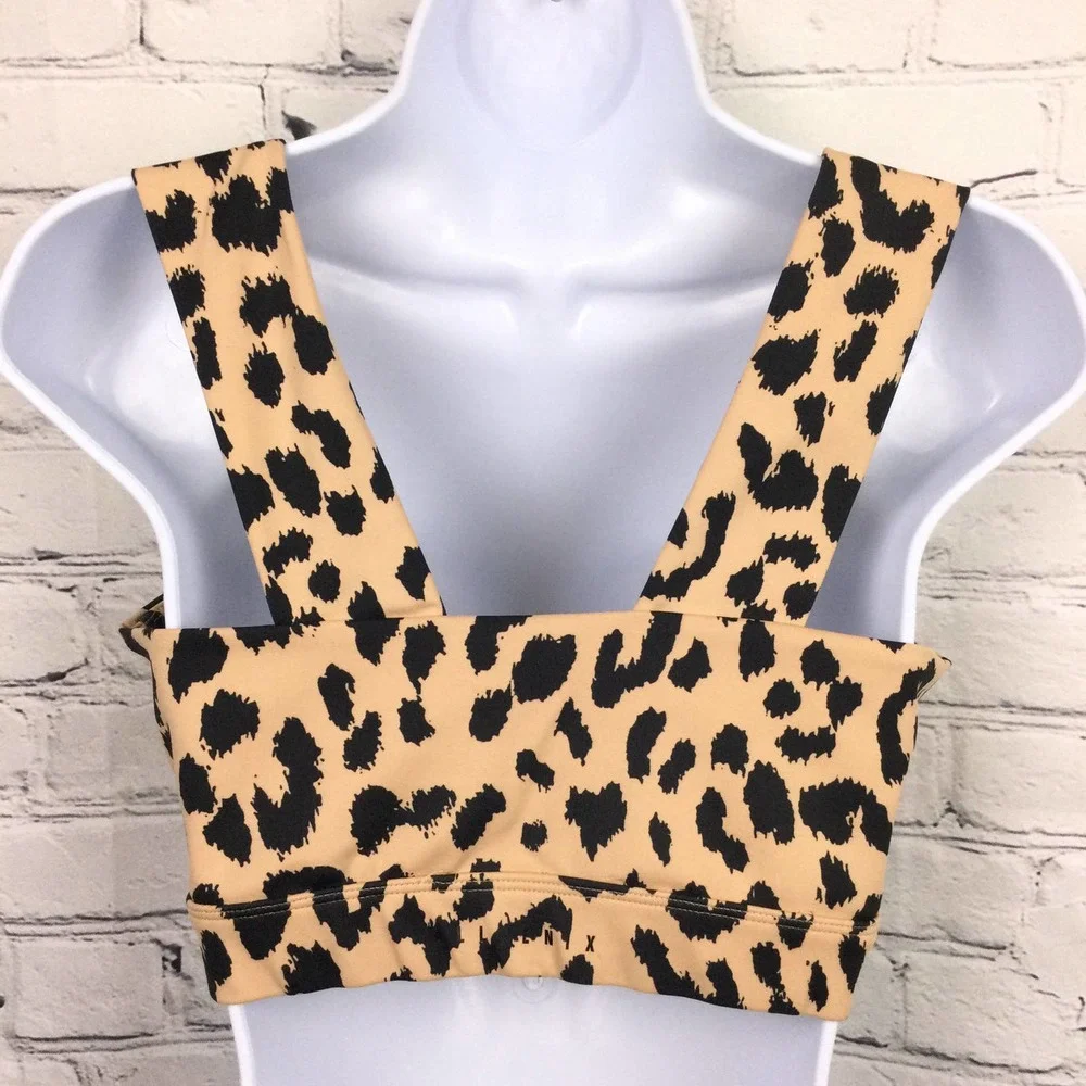 Allfenix Tan Animal Print Wide Strap Polyester Blend Sports Bra Women's Size L - Picture 4 of 14